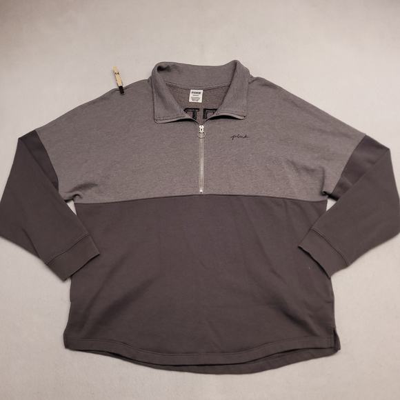 Victorias Secret Pink 1/4 Zip Up Pullover Long Sleeve Jacket Womens Size L Gray - Picture 2 of 9